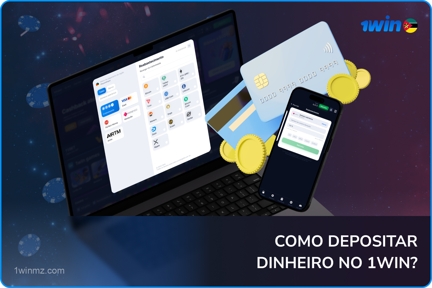 Os usuários de Moçambique podem fazer um depósito e começar a jogar no 1win Casino com dinheiro real em apenas alguns passos simples