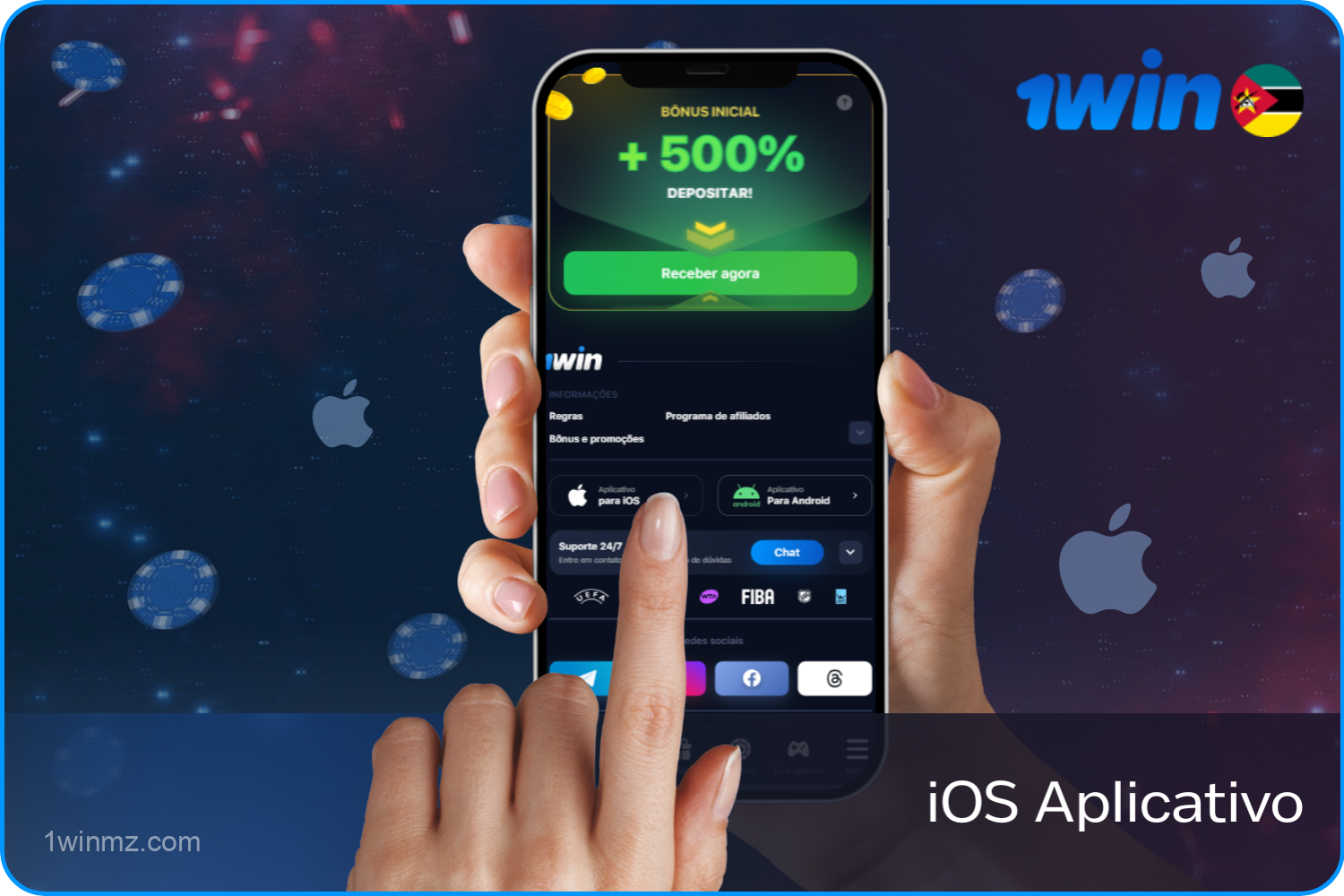 A aplicação 1win está disponível para download para iOS para utilizadores de Moçambique