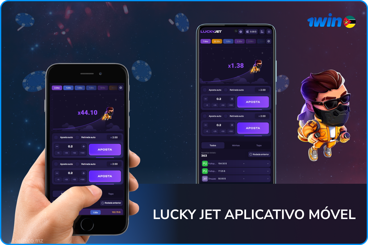 Descarregue gratuitamente a aplicação Lucky Jet 1win para Android ou iOS a partir do site oficial para jogar o jogo e desfrutar de todos os serviços do casino no seu smartphone ou tablet